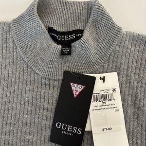 GUESS Women's Long Sleeve Brea Button Cuff Rib Mock Neck Sweater